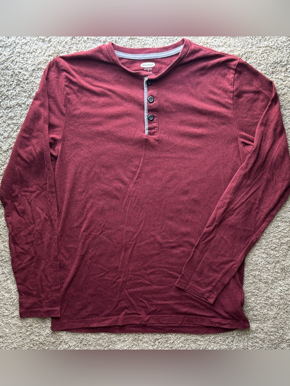 Old Navy Soft-Washed Burgundy Henley Long Sleeve Shirt Size Small
